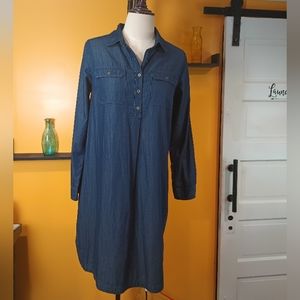 Old Navy Blue Long Sleeve Lightweight Denim Front Button Shirt Dress Size SP